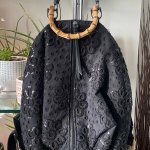 Desigual Black Floral Backpack with Bamboo Accent